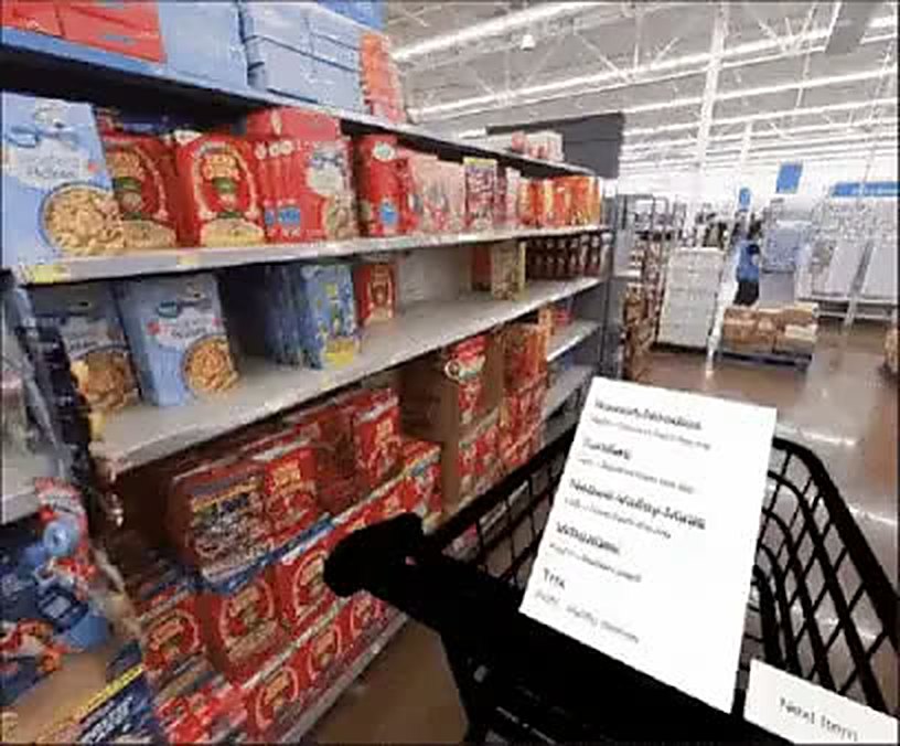 A VR grocery store aisle used for concussion therapy exercises
