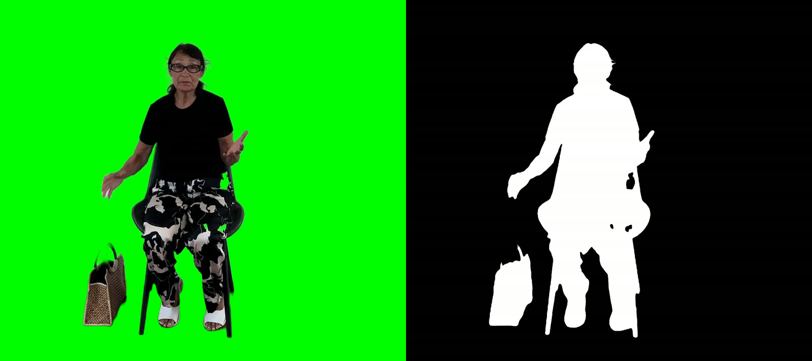 Each take is stored as color and mask side by side, then keyed in the browser.